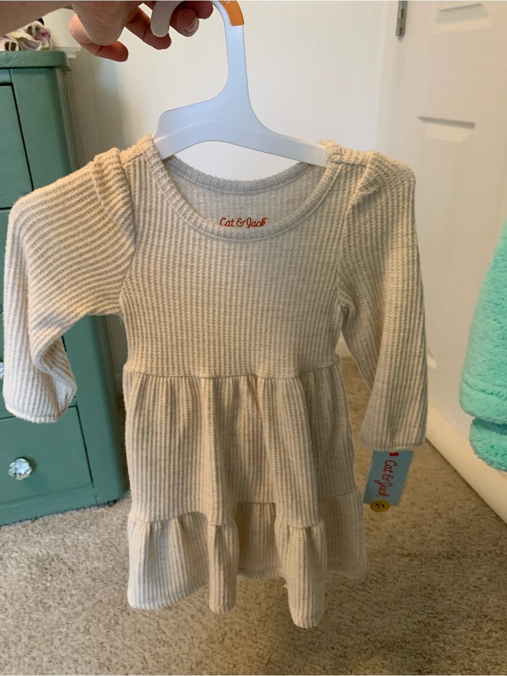 Cat & Jack Cream Ribbed Tiered Knit Dress for Girls